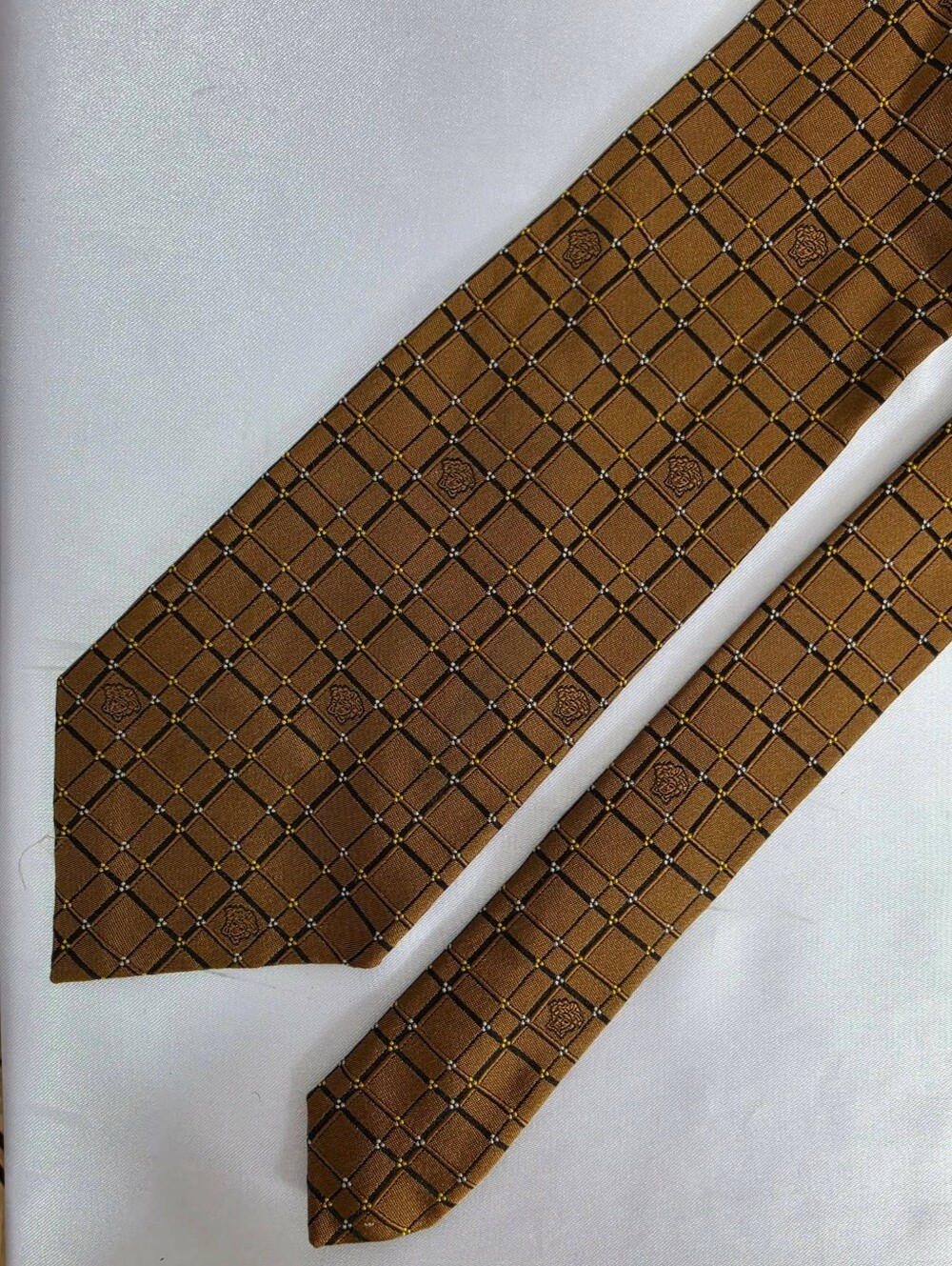 Versace Brown Geometric Grid Tie